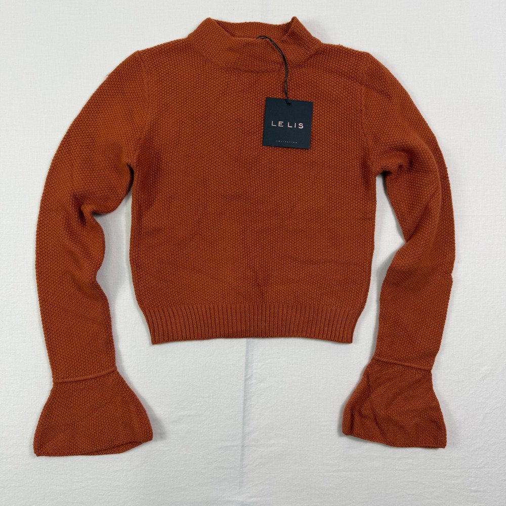 Le Lis Collection Womens S Rust Mock Neck Cropped Sweater Bell Sleeve NWT